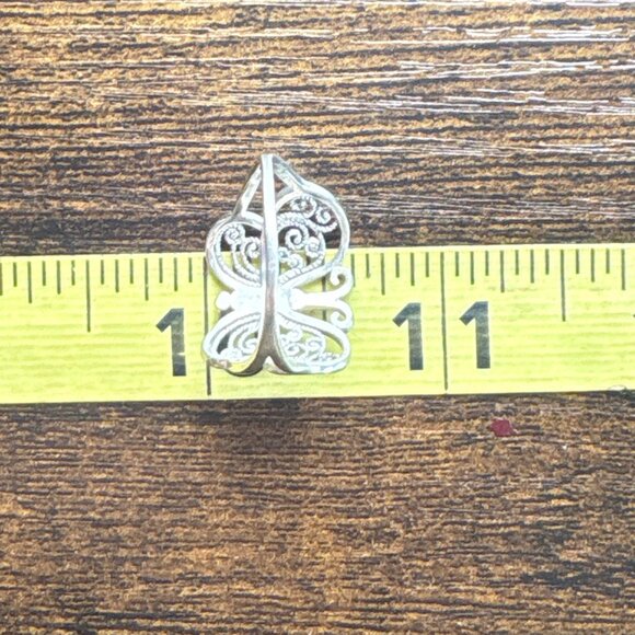 VTG Sterling Silver 925 Butterfly Filigree Design Statement RIng Size 9 - Picture 11 of 12